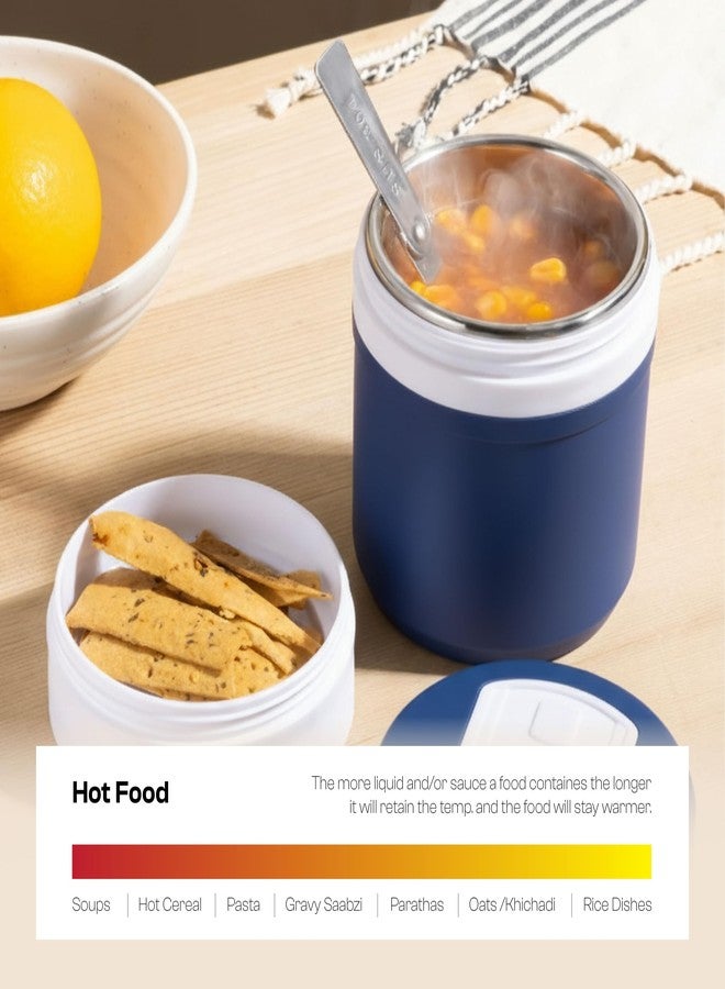 Pinnacle Pogo 600ml Food Jar | Stainless Steel Insulated Food Container with Dual Compartment,Wide Mouth & Foldable Spoon| Lunch Pot for Hot & Cold Food| Perfect for Office,School,Travel (Navy Blue) - Image 4